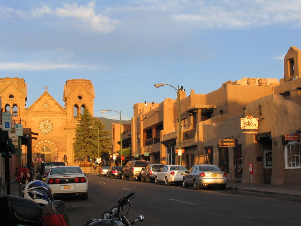 Santa Fe, NM: Santa Fe church at sunset