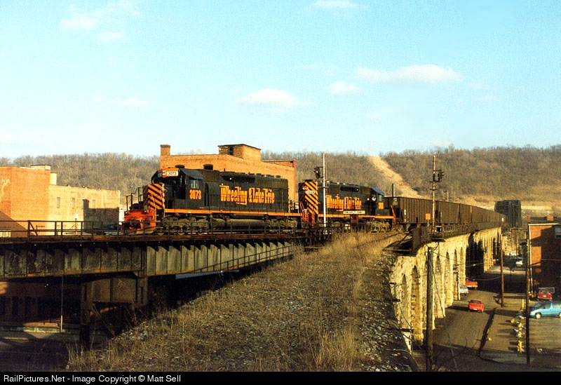 Bellaire, OH: Locomotive and Coal cars crossing the Stone Bridge, photo by Richard Pacifico