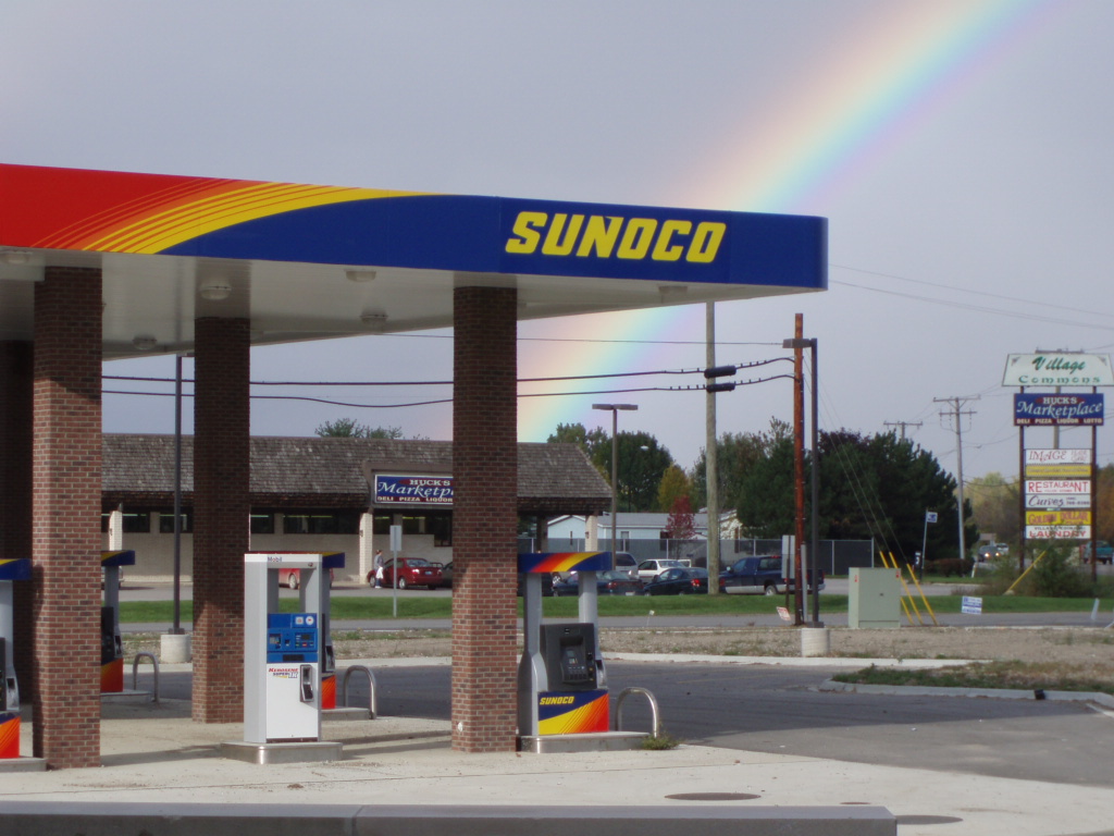 New Haven, MI: Rainbow over Sunoco on Gratiot