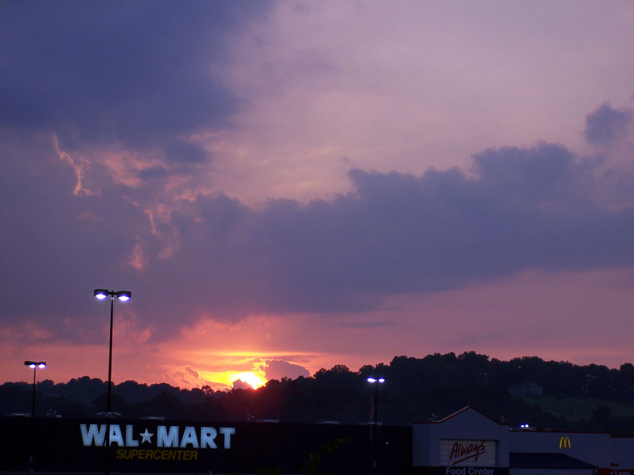 Elizabethton, TN: The Mtn. sunset over the Wal-Mart Super Center in Down Town Elizabethton