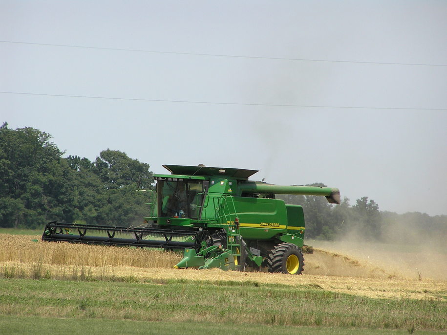 Highland, IL: Harvesting winter wheat.