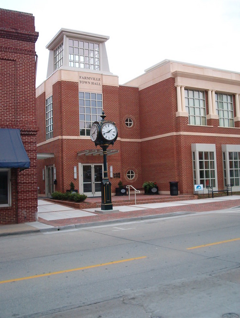 Farmville, VA: The new Town Hall and clock on Main Street