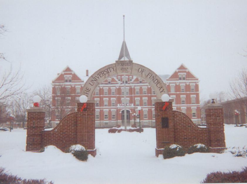 Findlay, OH: The University of Findlay's Old Main building in winter