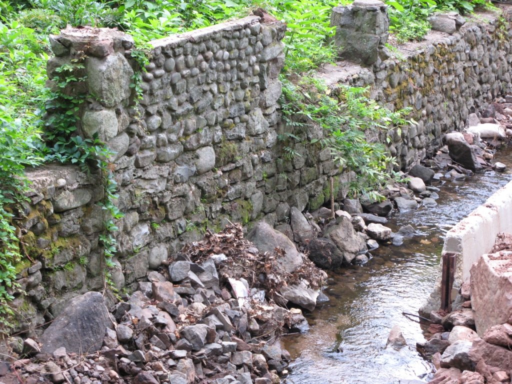 West Nyack, NY: Historic stone wall at 134 Strawtown Rd. soon to be lost forever due to creek expansion.