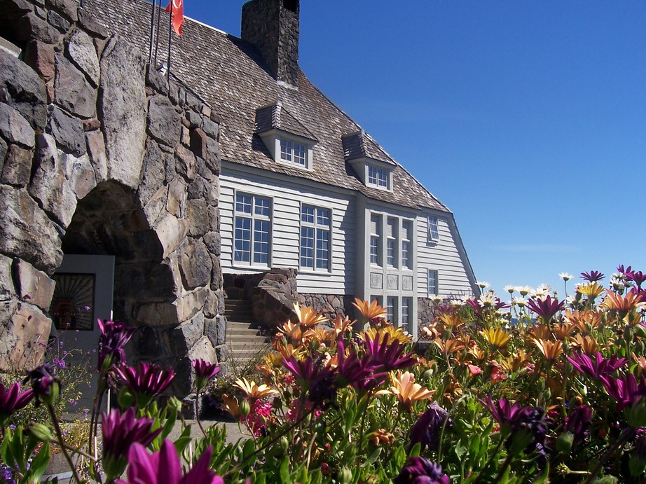 Mount Hood, OR: Bright Blooms at the Entrance to Timberline Lodge, Mt Hood