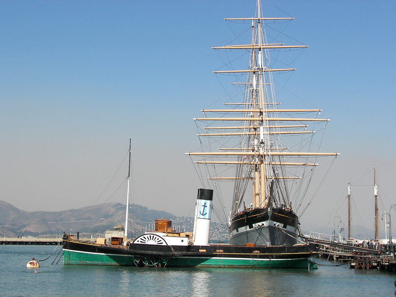 San Francisco, CA: Sternwheeler and Tallship on Display at Fisherman's Wharf