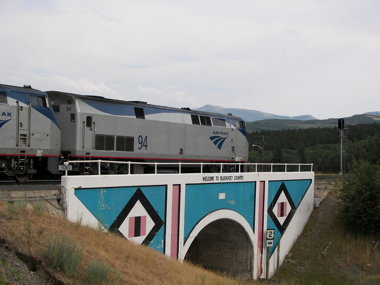 East Glacier Park Village, MT: Amtrak Train Crossing Overpass at East Glacier Park, MT
