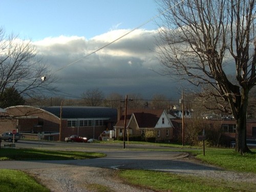 Loogootee, IN: Storm clouds with a view of the Elementary East School.