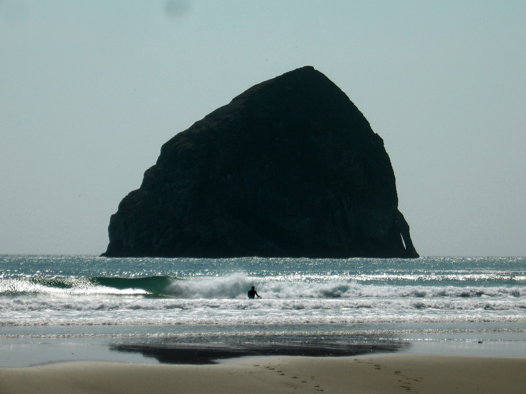 Pacific City, OR: Surfer Infront Of Hay Stack Rock