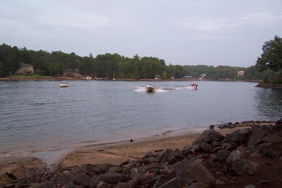 Tega Cay, SC: Ski show rehearsal at Windjammer Park , looking on the NC side