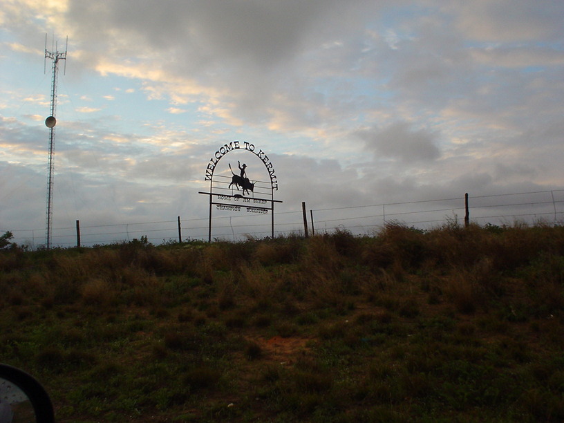 Kermit, TX: Entrance to Kermit Tx along Hwy 302 (Jim Sharp sign)