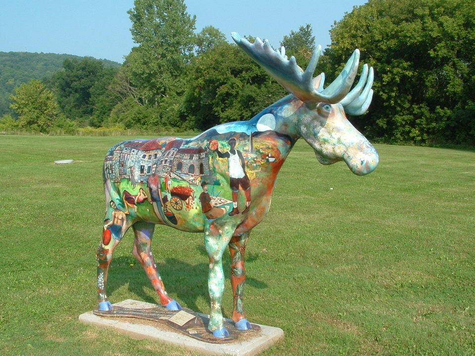 North Bennington, VT: The moose is a motif throughout Bennington, Vermont. This one stands near the entrance of Southern Vermont College.