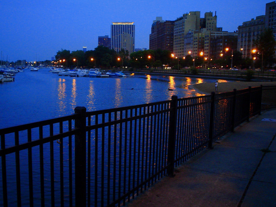 Chicago, IL: August twilight at Belmont Harbor