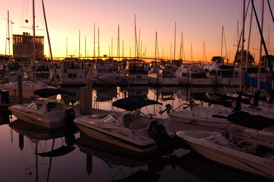 San Diego, CA: San Diego Bay near Seaport Village at Dawn, October 8, 2007.