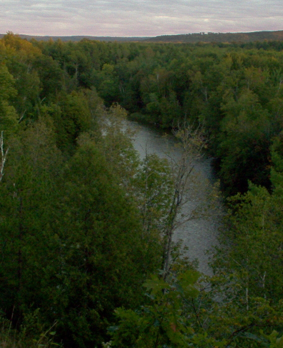 Kalkaska, MI: The beautiful Manistee River from the Eagle View observation deck at the Springfield Recreational Area.