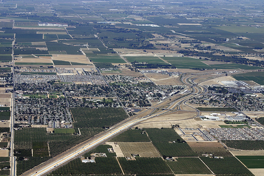 Livingston, CA: An aerial view of Livingston an Highway 99