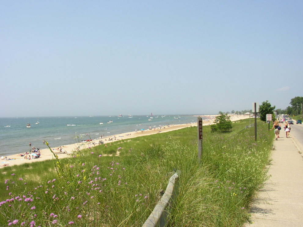 Grand Haven, MI: A beautiful view of the beach at Grand Haven, MI