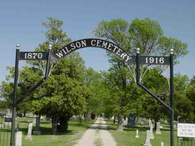 Wilson, KS: Front gate at the cemetery, City of Wilson KS