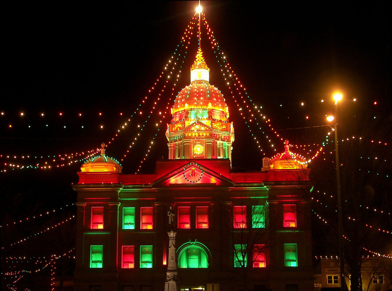 Minden, NE: Kearney County Courthouse during Christmas - Minden Nebraska