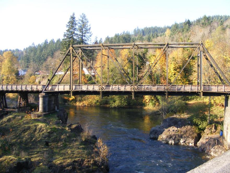 Mill City, OR: The old railroad bridge over the river. Now a nice footpath. Every year, it gets decorated at Christmas time. It really is a beautiful site.