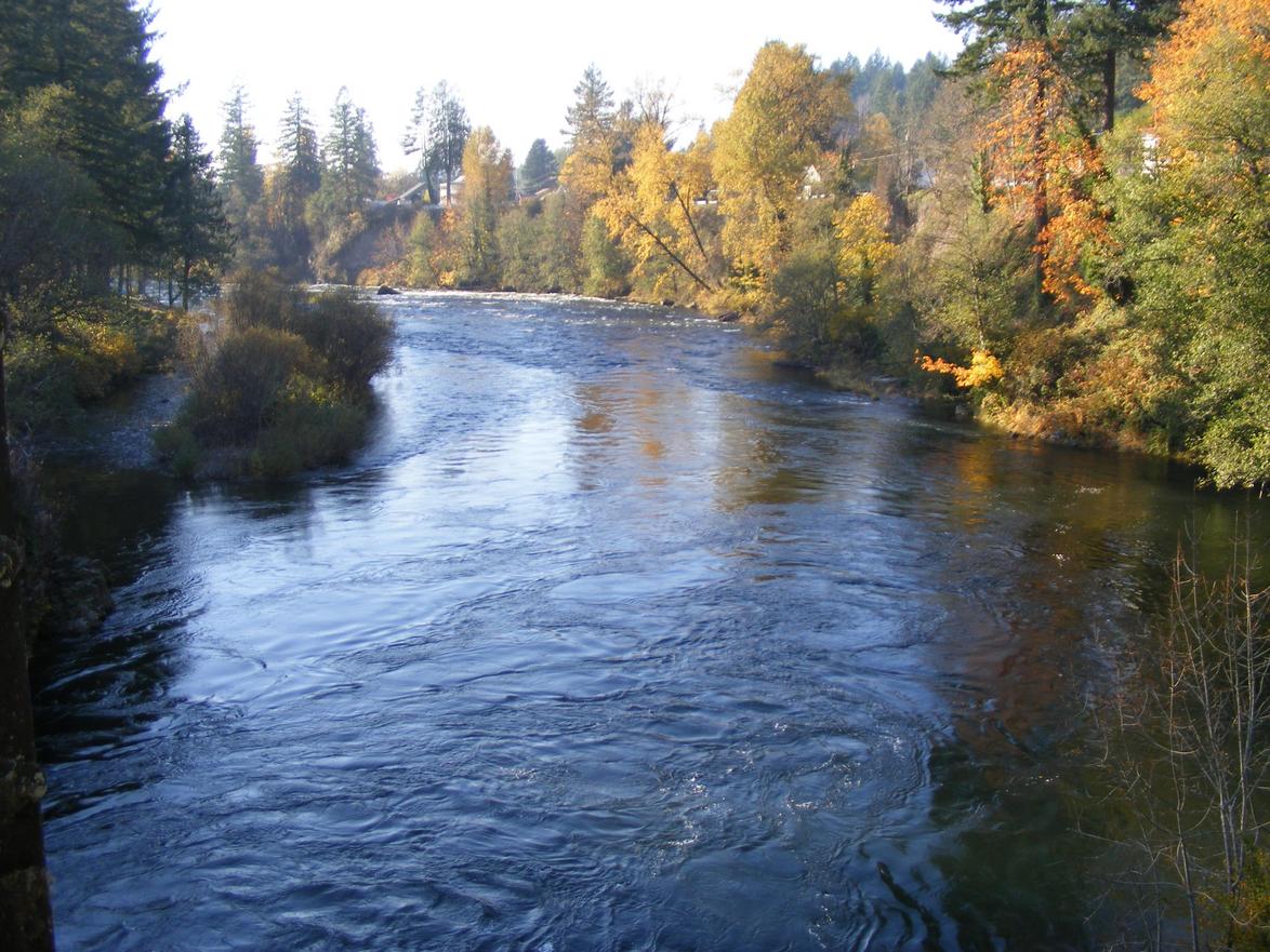 Mill City, OR: A pretty view of the North Santiam rounding the bend.