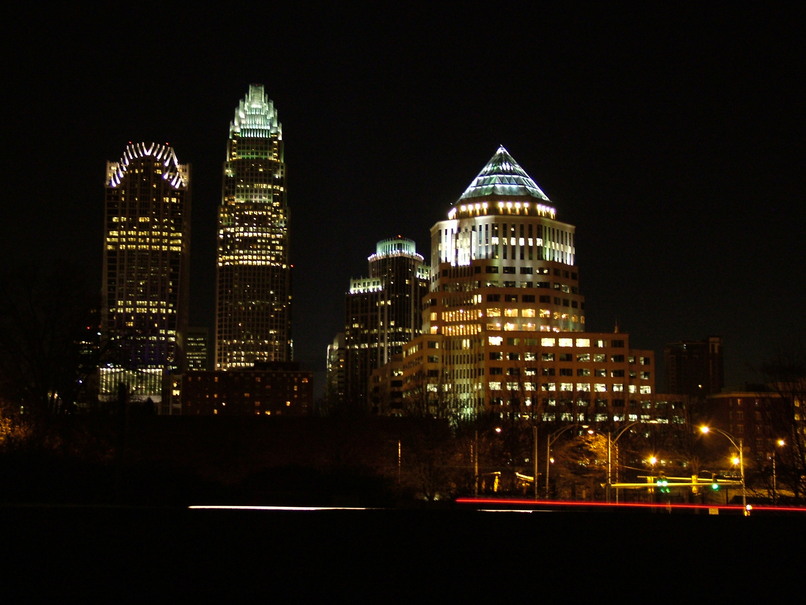 Charlotte, NC: Clear winter evening looking at the north side of downtown
