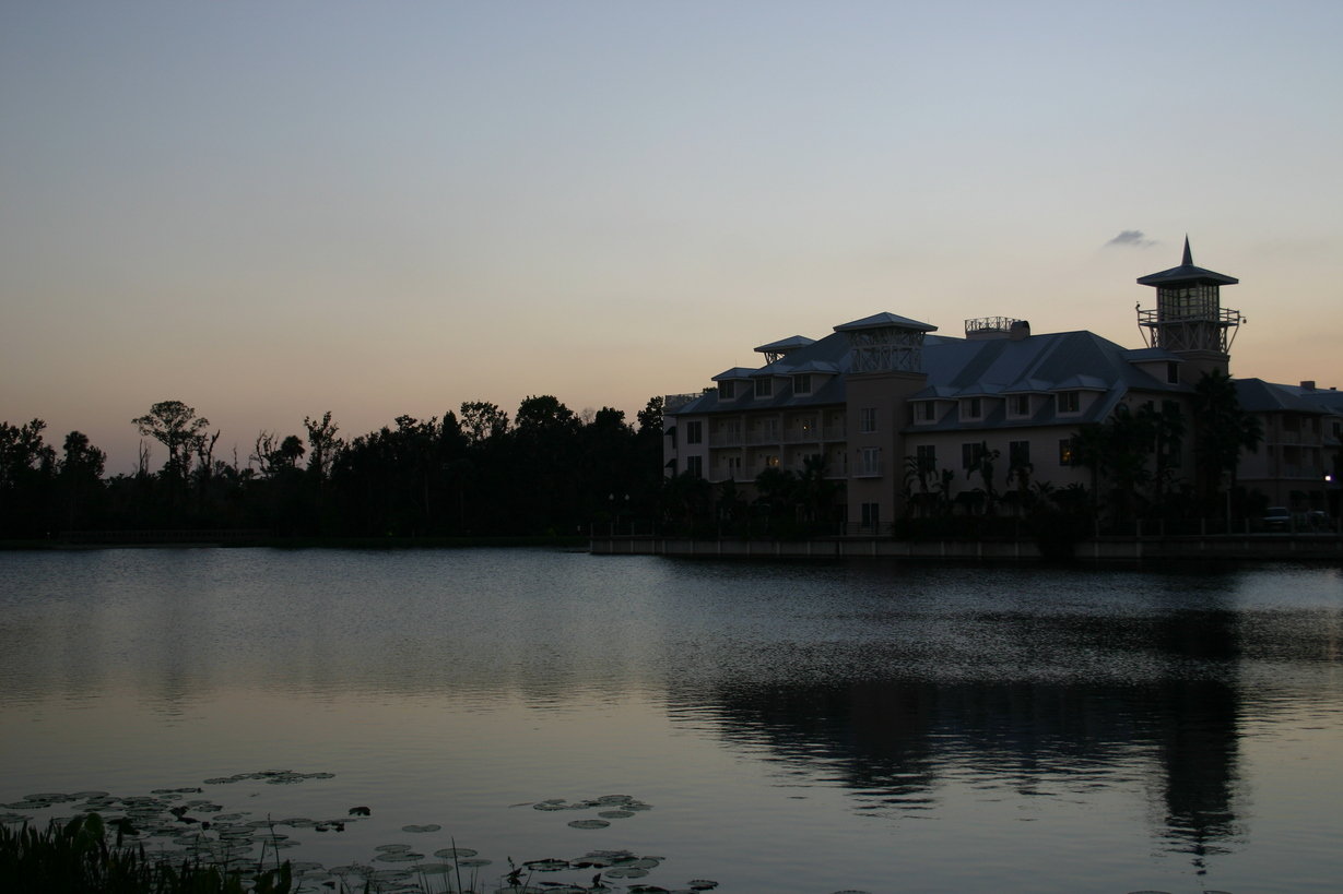 Celebration, FL: across the lake from Celebration Hotel at dusk