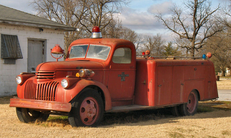 Shawneetown, IL: Vintage Utility Fire Truck, Old Shawneetown