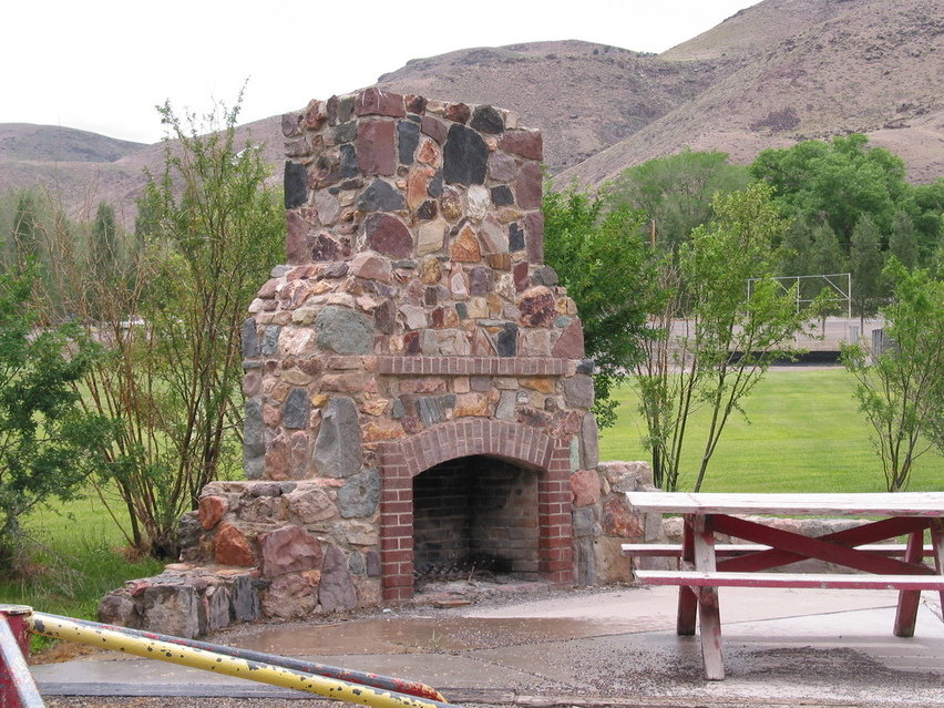 Elsinore, UT: Rock Fireplace behind Elisnore School