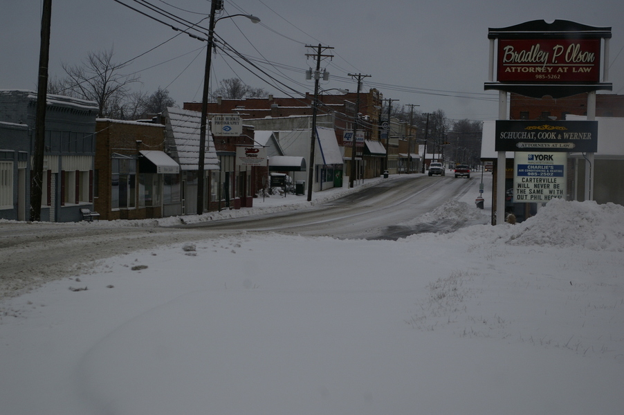 Carterville, IL: Looking down Main St. from East Grand, Feb.1, 2008, 6:45am