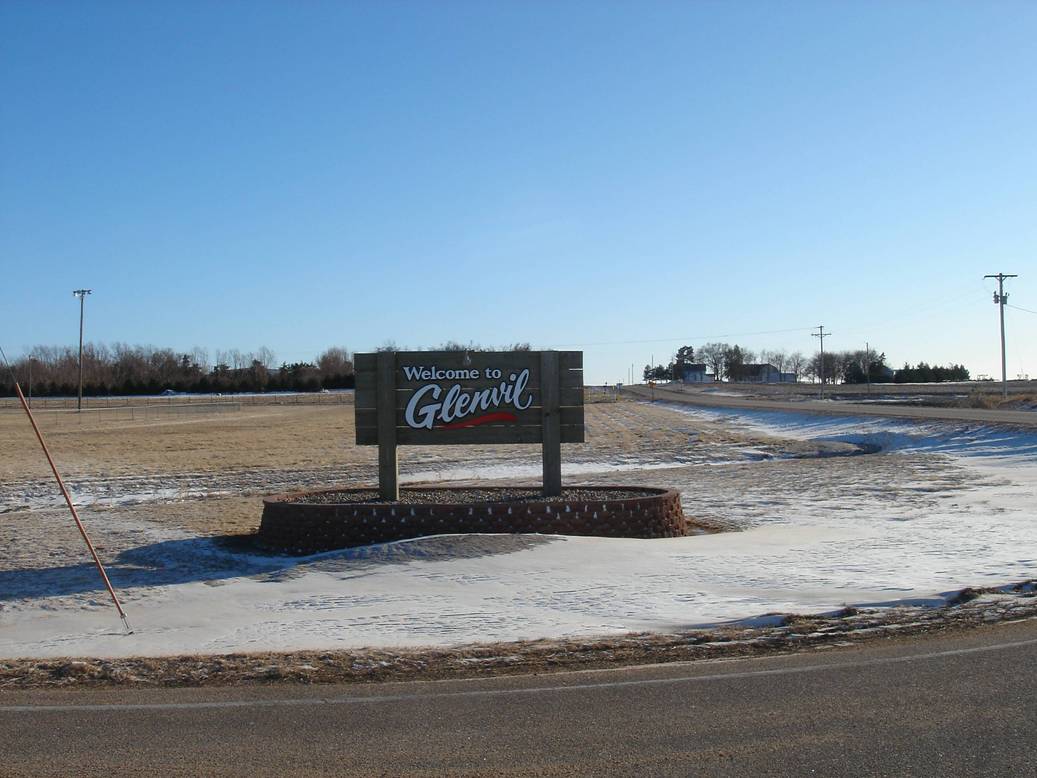 Glenvil, NE sign at West end of town. January 2008 photo