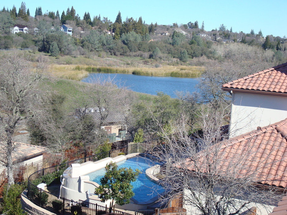 Folsom, CA: Baldwin Reservoir from a rootop in the American River Canyon North neighborhood