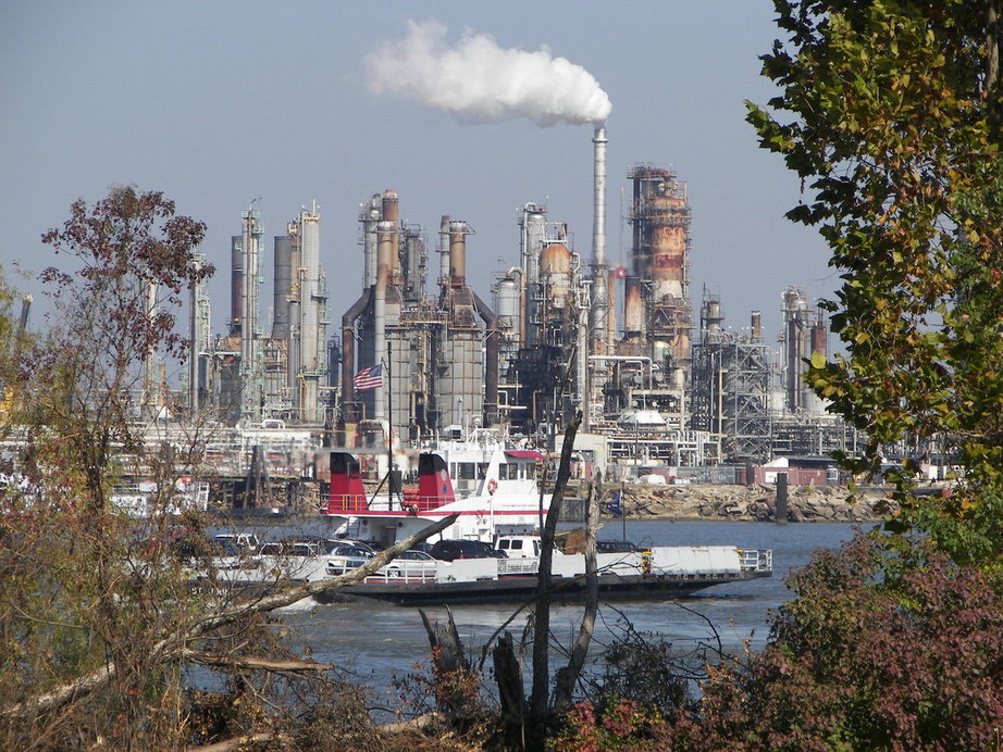 Chalmette, LA: Chalmette, ferry, Tenneco oil plant in the distance, Mississippi River