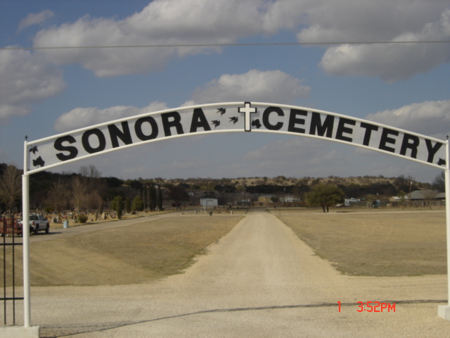 Sonora, TX: cloudy cemetery entrance030108