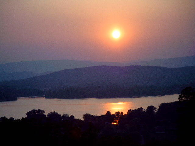 Kingston, TN: Sunset over the Tennessee River and Cumberland Plateau (photo taken from my front porch on a hilltop south of Kingston)