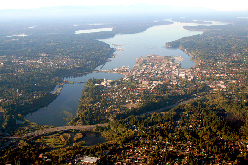 Olympia, WA: Aerial view of Olympia and Puget Sound