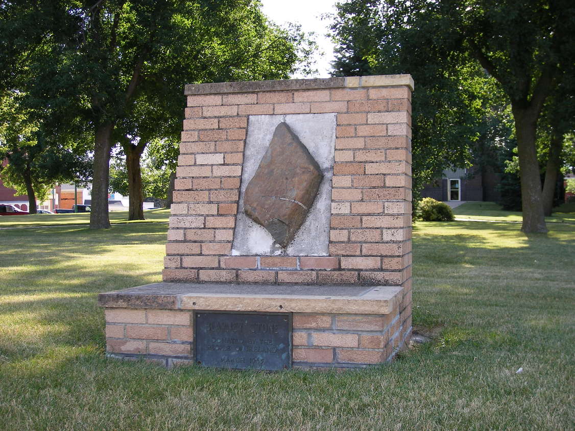 Emmetsburg, IA: Blarney Stone from Ireland displayed on the courthouse lawn in Emmetsburg, Iowa. The Irish heritage is celebrated in Emmetsburg with their annual St. Patrick's Day festivities.