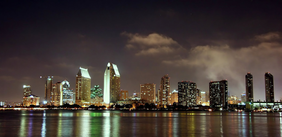 San Diego, CA: A evening shot of San Diego taken across the bay from Coronado Island.