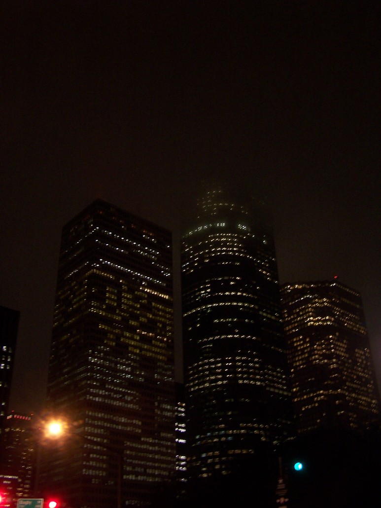 Houston, TX: A foggy downtown night
