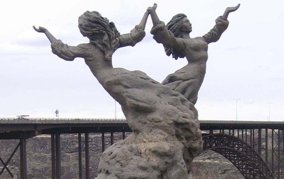 Twin Falls, ID: "The Twins" sculpture, installed & dedicated April 8, 2008 east of the Perrien Bridge