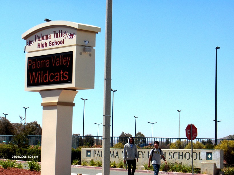 Sun City, CA: Entrance to Paloma Valley High School, Menifee, CA