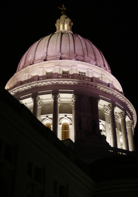 Madison, WI: Capitol with pink lights to support Breast Cancer Awareness Month