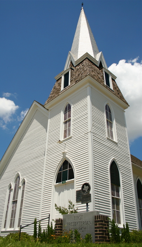 Giddings, TX: This is a photo of the First Presbyterian Church near Lee County Courthouse in Giddings, Texas