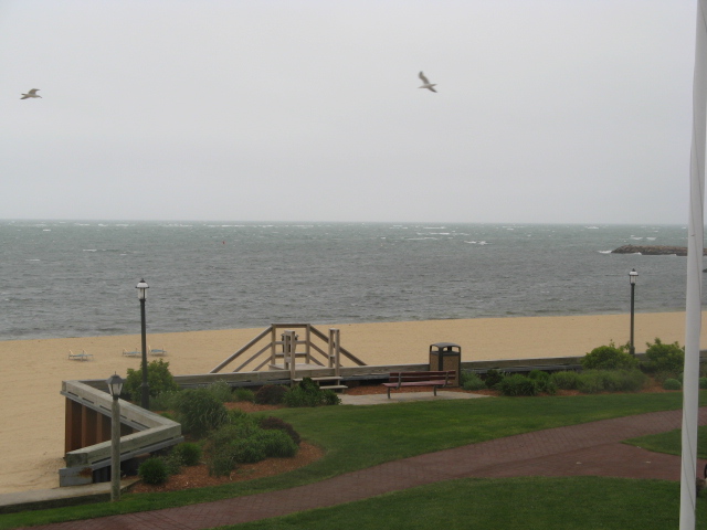 Yarmouth, MA: A view of the ocean on a cloudy day.