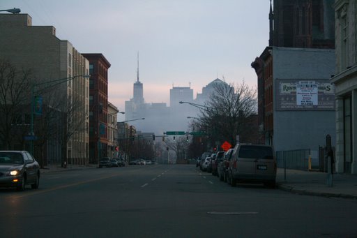 Buffalo, NY: Street in Buffalo and partial Skyline in Background with a "Misty" Look