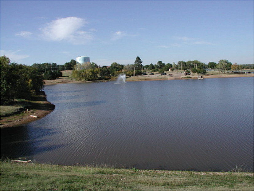Stillwater, OK: Southwest side of Boomer Lake with Fountain