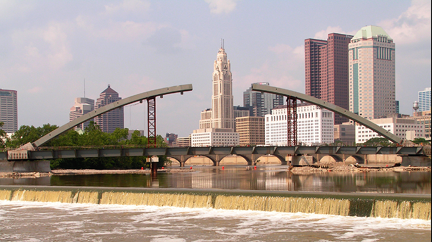 Columbus, OH: Downtown Columbus framed by bridge construction