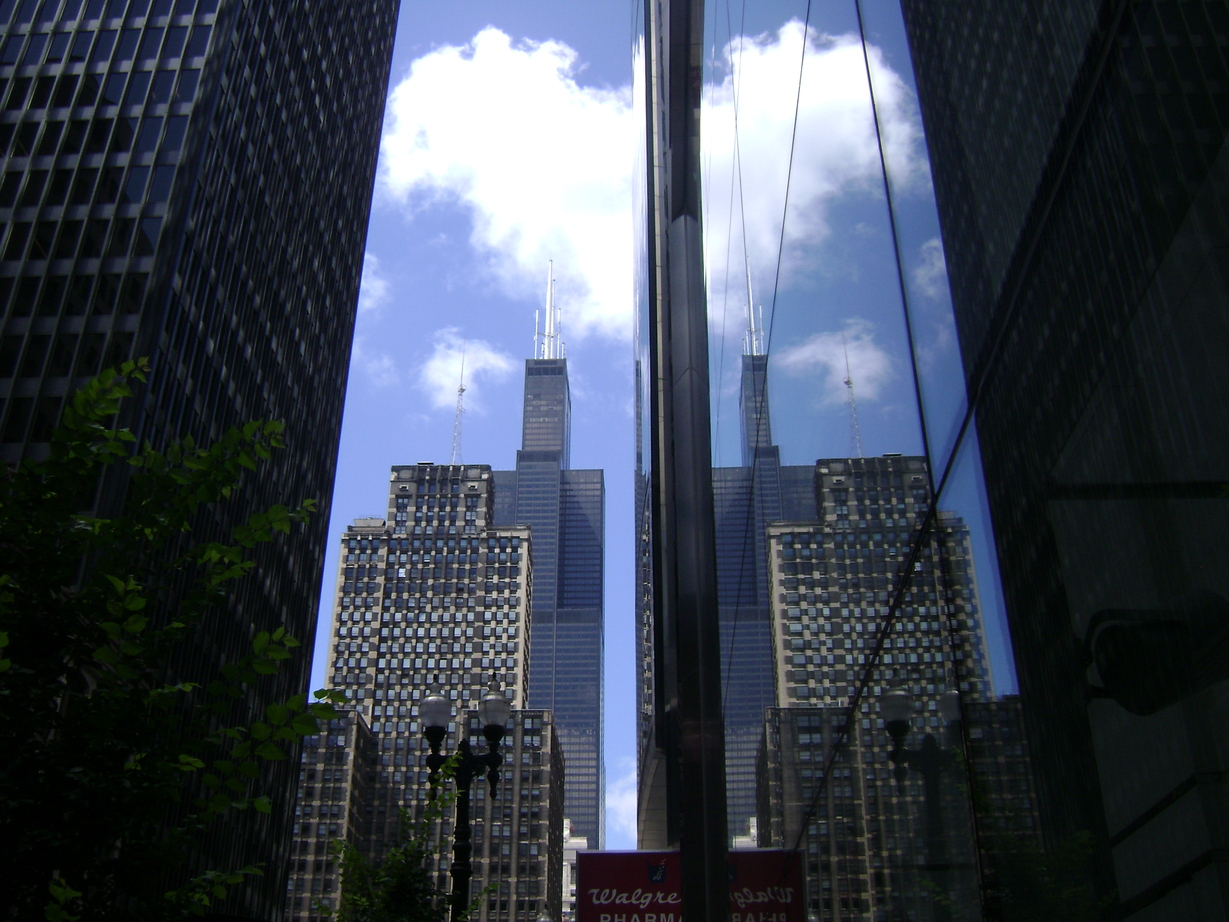 Chicago, IL: A Reflection of the Sears Tower from one of the buildings.