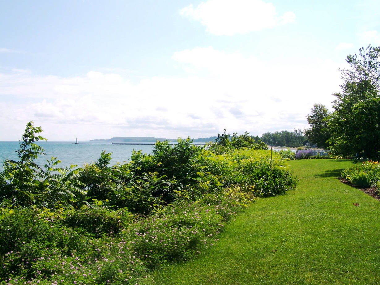 Sodus Point, NY: Looking west from the Lighthouse Museum grounds toward the lighthouse