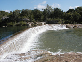 Georgetown, TX: Waterfall on the South San Gabriel River at Blue Hole Park, Georgetown